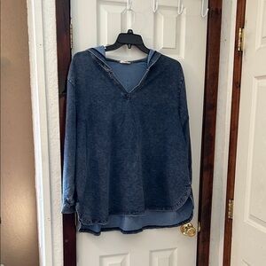 Jane and Delancey Blue stretch denim hooded top